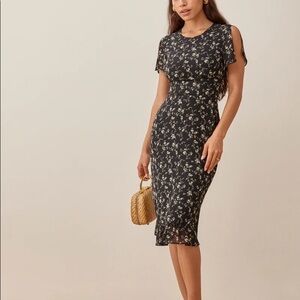 Reformation Marjorie black floral midi dress